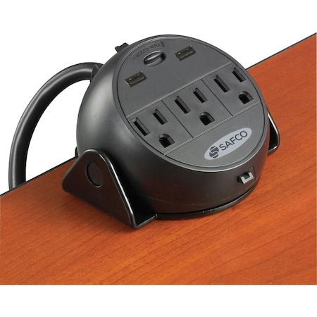 Safco Training Table Power Module, 8" Cord, USB, Steel Clamp, BK SAF2078BL